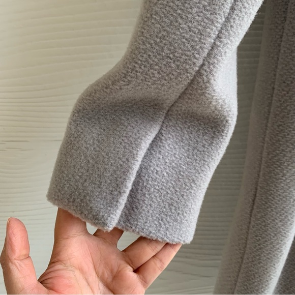 Club Monaco Gray Wool & Leather Long Coat Women's Small Lined Pockets Classic - Picture 12 of 16